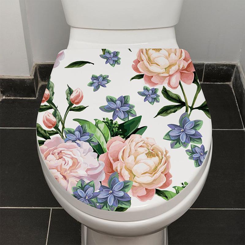 

Green Plants Flowers Fall Basket Sunflowers Toilet Sticker Bathroom Toilet Cover Wall Stickers Wc For Home Decoration 33 x40CM