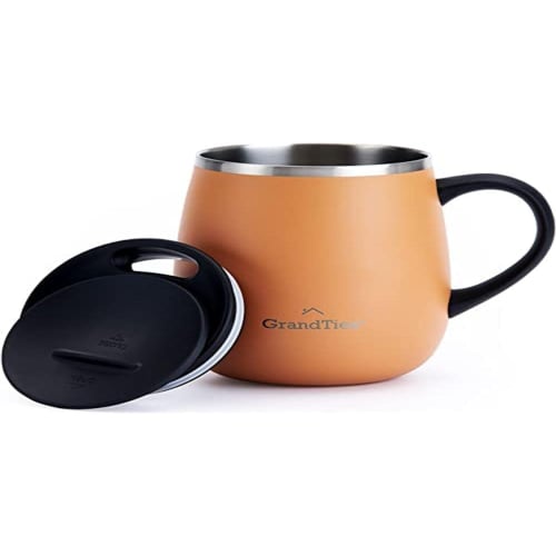 GRANDTIES Premium Vacuum Insulated Mug, 460ml, Available in 19 Colors, with Easy-Open Sliding Lid, Stainless Steel Double-Wall Vacuum Insulation, and