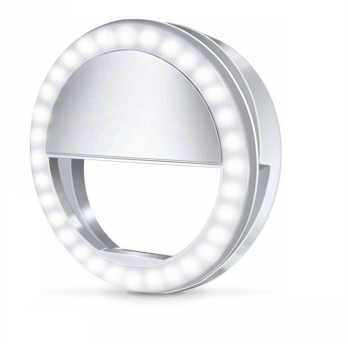 VSHOP® Ring Light Selfie LED pour Téléphone - Mini Lumière Anneau 85mm, Intensité Réglable,5000K-7000K,avec Porte-Smartphone pour