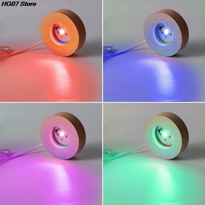 1PC Dia.6cm 5V 1Meter Round USB Wooden Light Base with switch LED Light Rotating Display Stand Lamp Base Home Decoration 1.2W