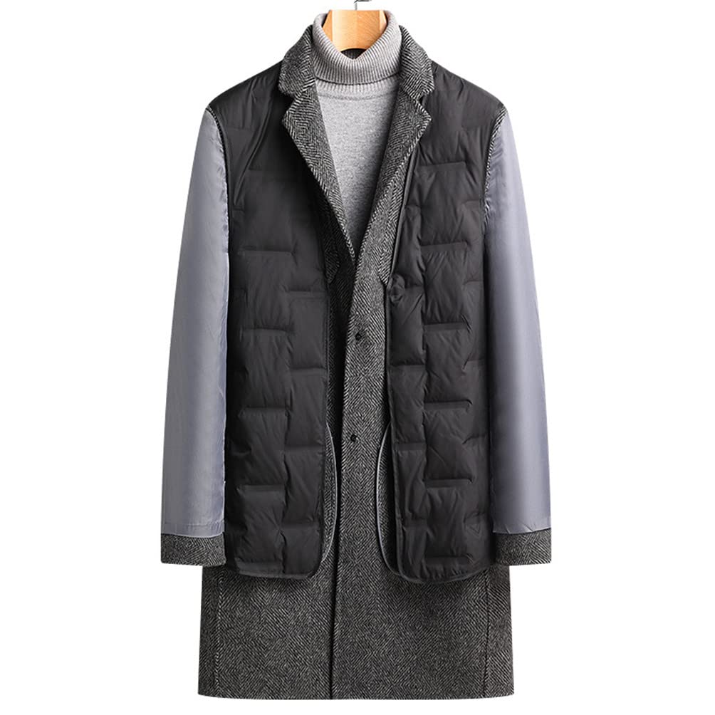 JINLUN Wool Long Business Coat with Down Warm and Men's Coat, Inner, Cold-Resistant Outerwear, Thick, Formal, Casual, Autumn/Winter