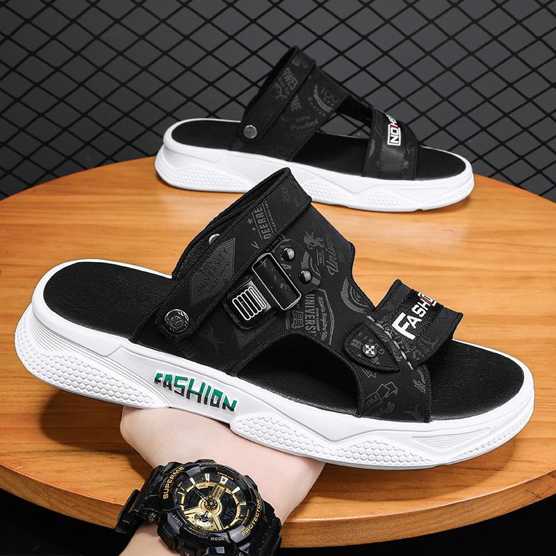 Slippers men's summer new personalized design outdoor leather soft bottom shock absorption casual sandals