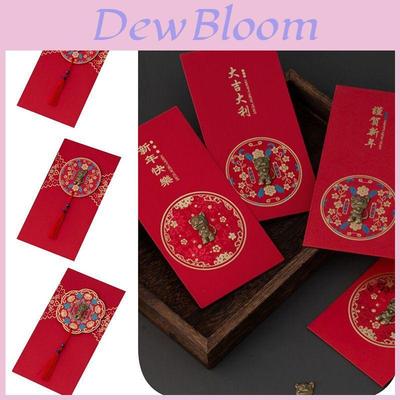 6pcs Chinese Zodiac Tiger New Year Cny Ang Pao Gold Angpow Red Packet Money Pack With Blessing Words