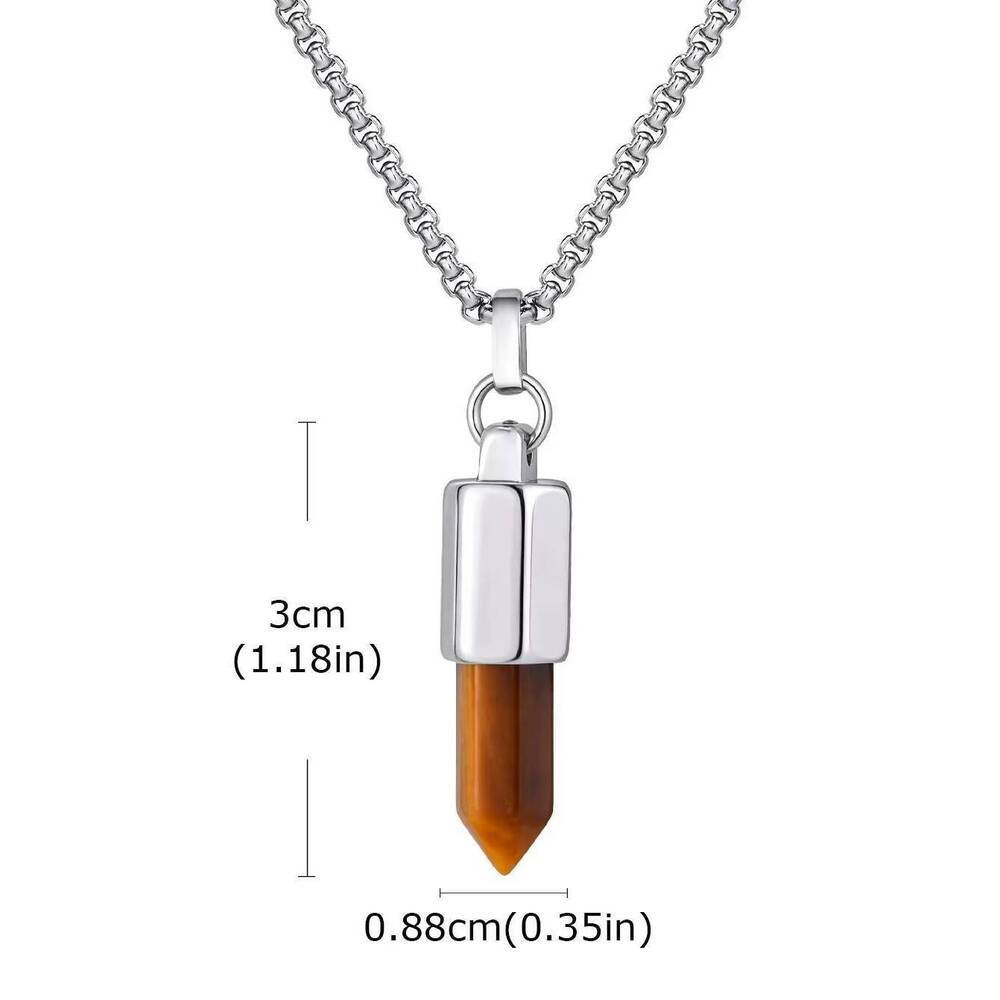 Vnox Tiger Eye Black Agate Bullet Pendant Necklace for Men, Gold Sliver Color Stainless Steel Box Chain Necklaces Jewelry Gifts 50cm