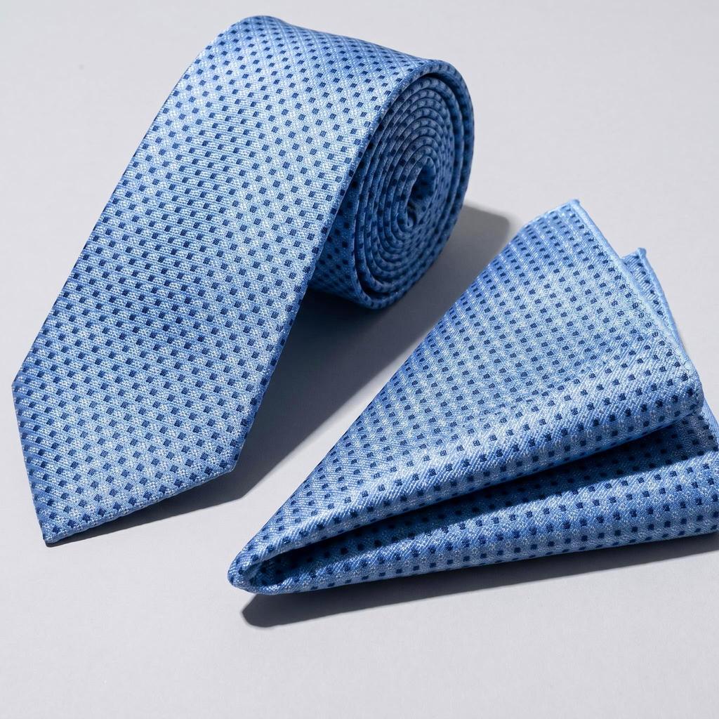 Shlax&Wing Mens Ties Blue Dots Business Necktie Silk Suit For Men