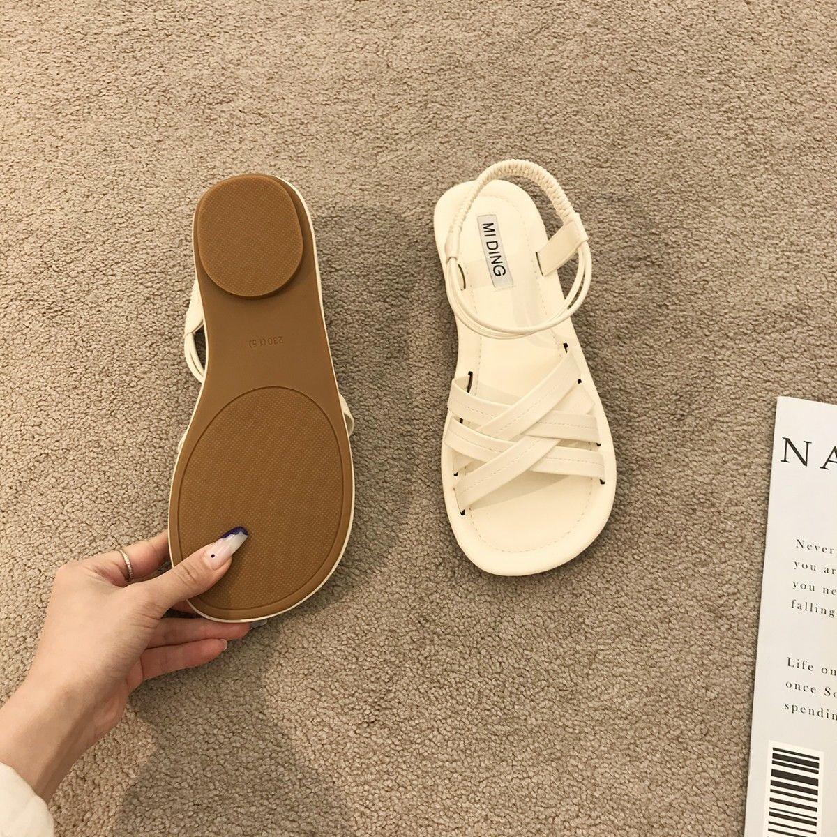 

Fashion Sandales classiques à bride affleurante pour femmes, été décontracté plat, style complexe, Rome, en soldes 40 белый