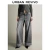 UR Women's Retro Washed Denim Pants with Waist Chain