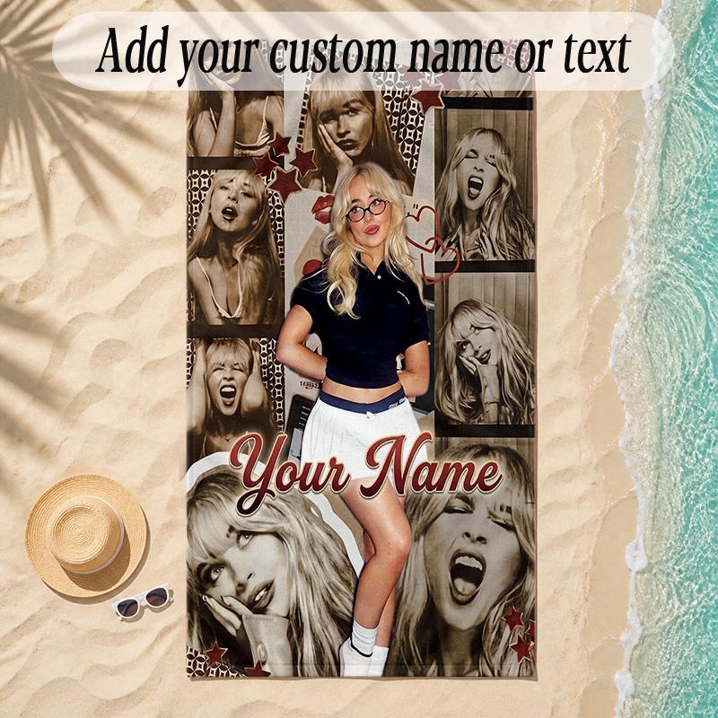 Beach TowelSabrina Carpenter Custom Name Text Personalized Soft Towel for Beach Pool Indoor Home Decor Gift