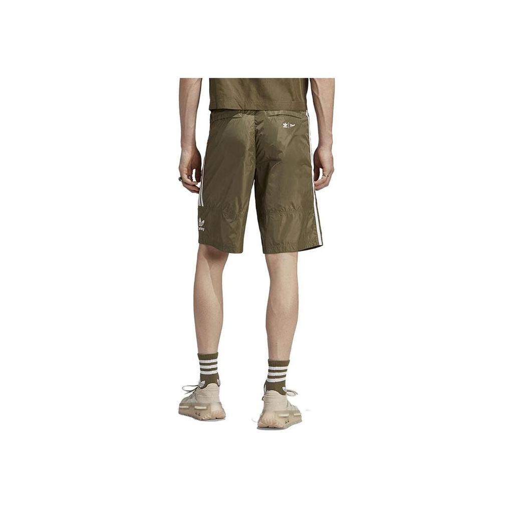 Adidas Originals Logo Embroidered Striped Sports Shorts Men Bottoms Olive-Green HS2090