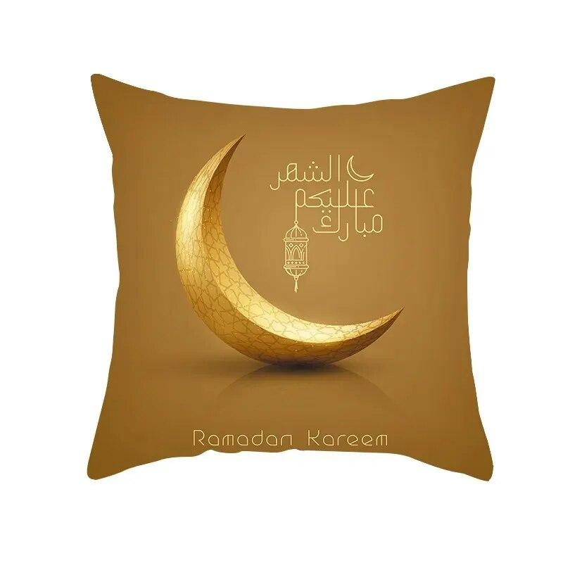 Eid Mubarak Ramadan Golden Moon Print Pillowcase Sofa Cushion Cover Islamic Muslim Home Bedroom Decor