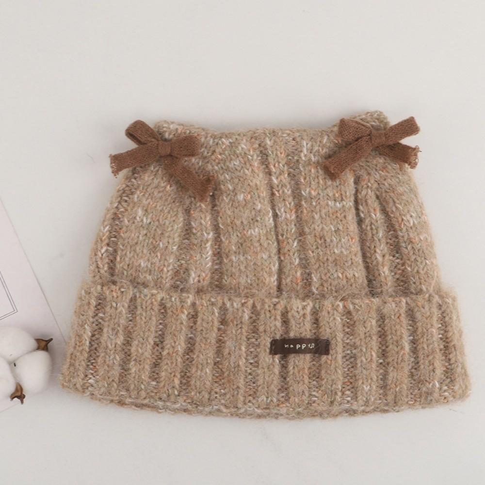 Melange Yarn Double Lace Bows Beanie Cuffed Design Warm Winter Beanie Daily Fashion