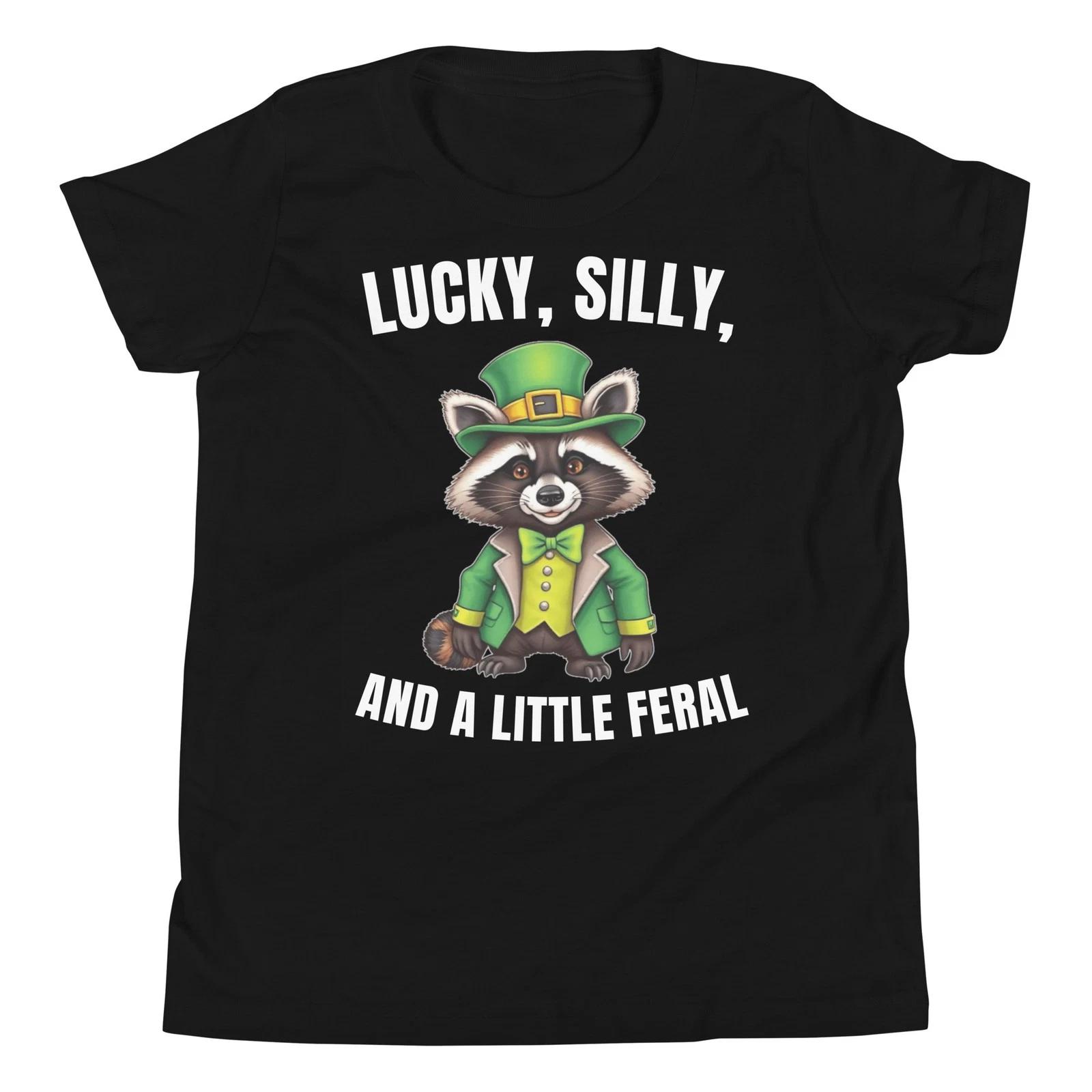 Lucky Silly and a Little Feral St. Patricks Day Raccoon Youth T-Shirt 140