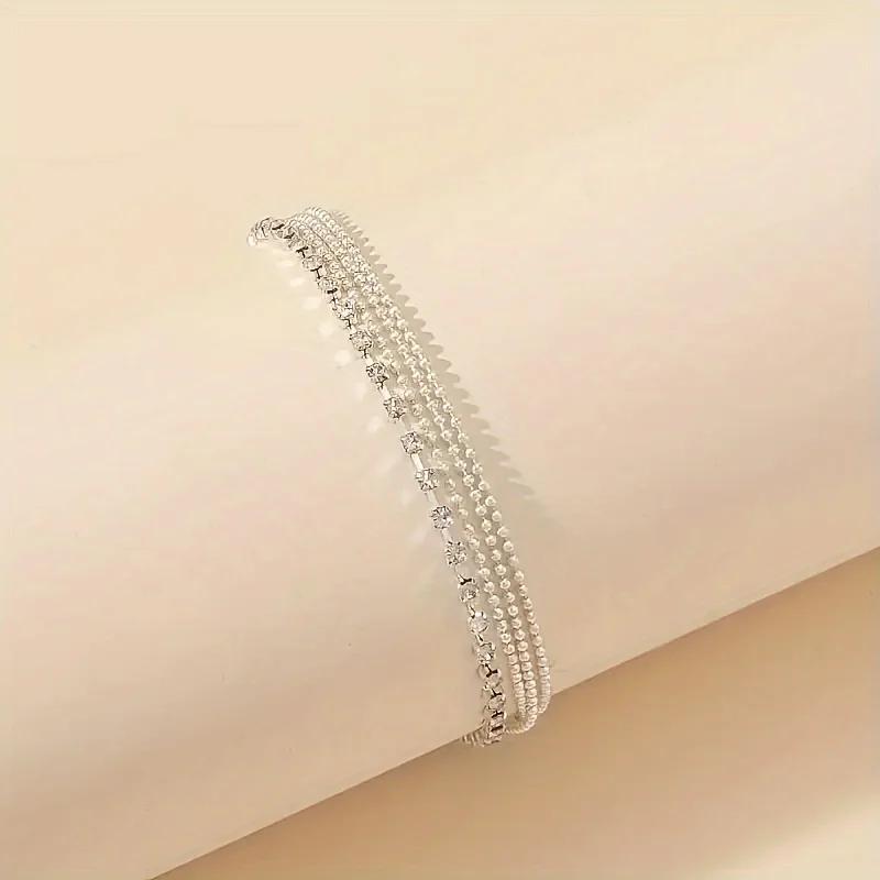 1 Bohemian style 3-layer ankle bracelet, women's retro multi strand ankle accessory, adjustable beach accessory