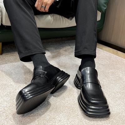Pantofi cu platformă, stil britanic, pantofi mici din piele, pantofi cu cap pătrat, pentru bărbați, primăvară și toamnă, pantofi casual, cu talpă muffin, 36770-T