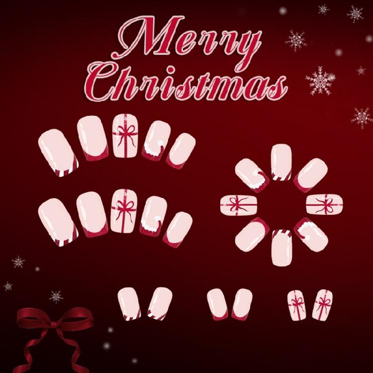 Christmas Glitters Press On Nail 24pcs Red French Manicure Short Square Fake Nail Shine Surfaces For Gift Giving Season