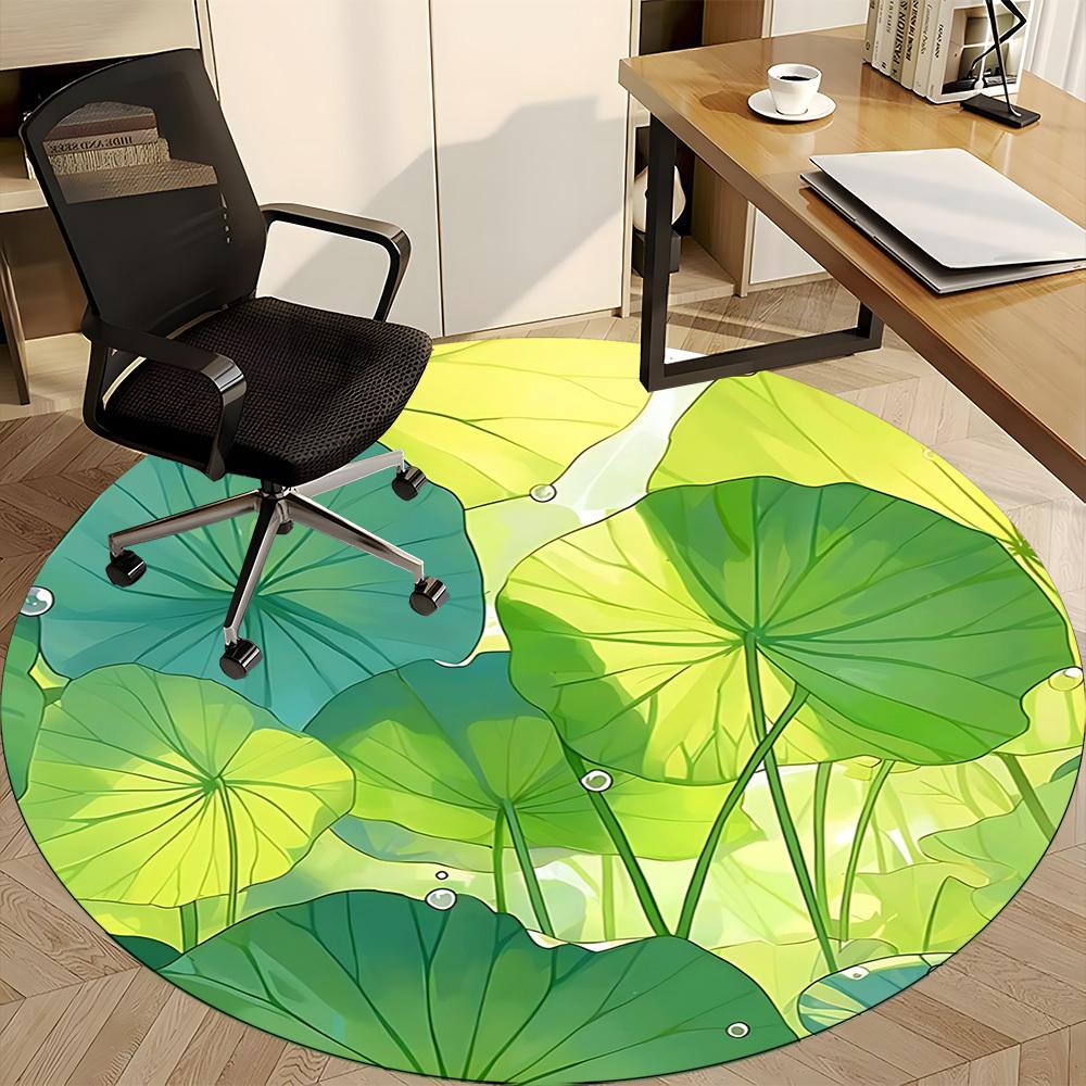 1pc Lotus Leaves Nature Office Round Area Rug, Mat Suitable For Office, Under Office Chairs Bedroom Living Room Home Decor, Room Deco