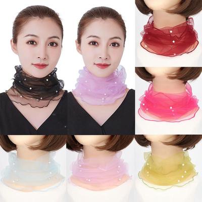 Women Scarf Women Clothing Accessories Transparent Scarf Circle Scarf Pearl Decor Mesh Fashion Elegant