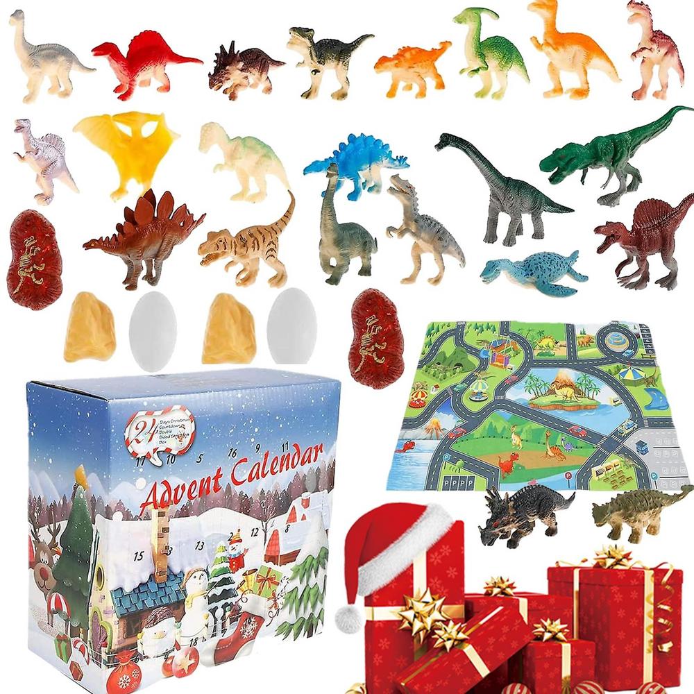 Christmas Cute Toys Advent Calendar Festival Theme Dinosaur Advent Calendar Box with Carpet Cartoon Model Collections Gift Box