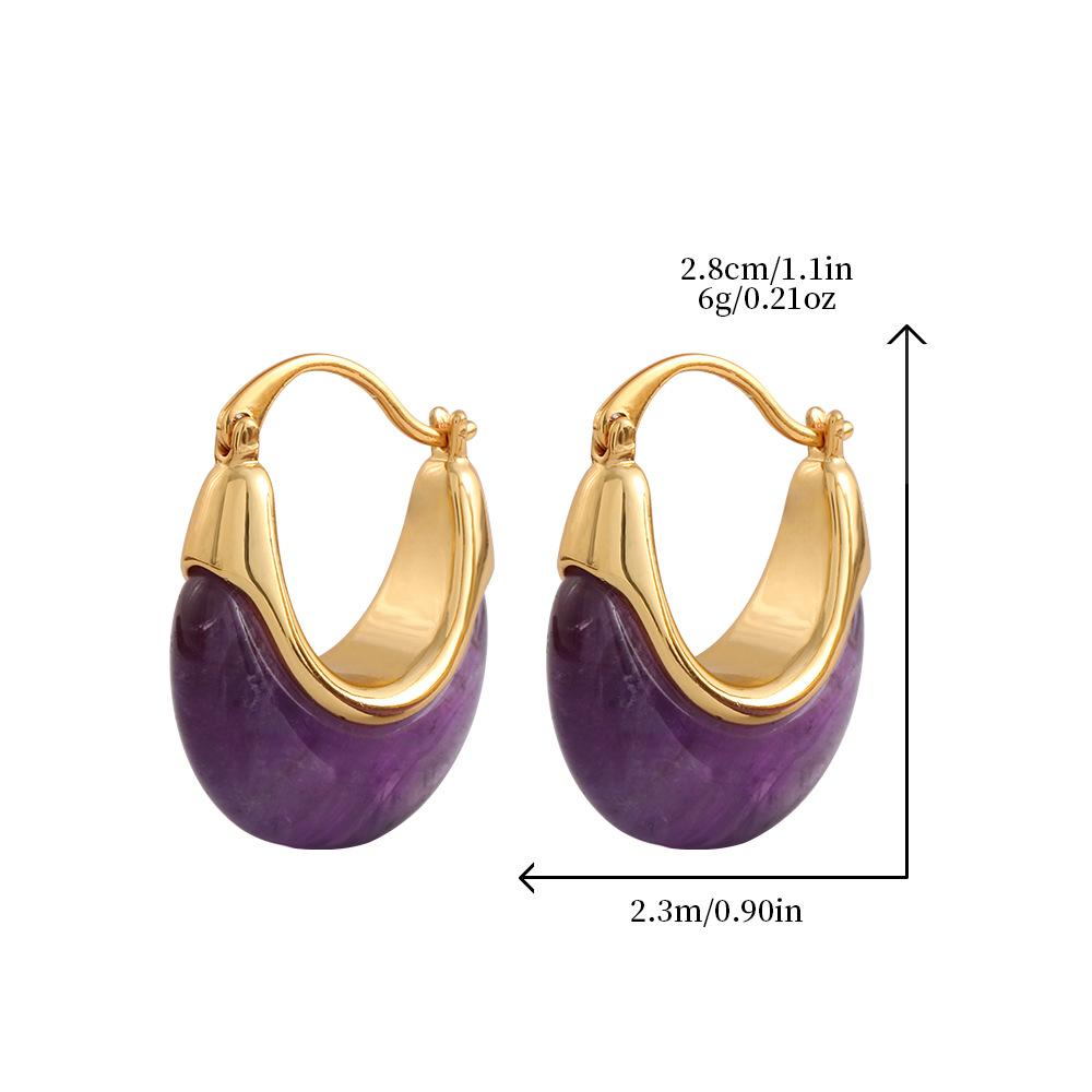 GEMCHIC Women s Natural Amethyst U-Shaped Hoop Earrings Gold Plated Geometric Statement Jewelry