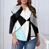 Women's Plus Size Fashionable Casual Loose Fit Three Quarter Sleeve Elegant Button Up V Neck Top