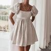 European and American New Sexy Square Collar Puff sleeve Dress Square Neck Bubble Sleeved Dress