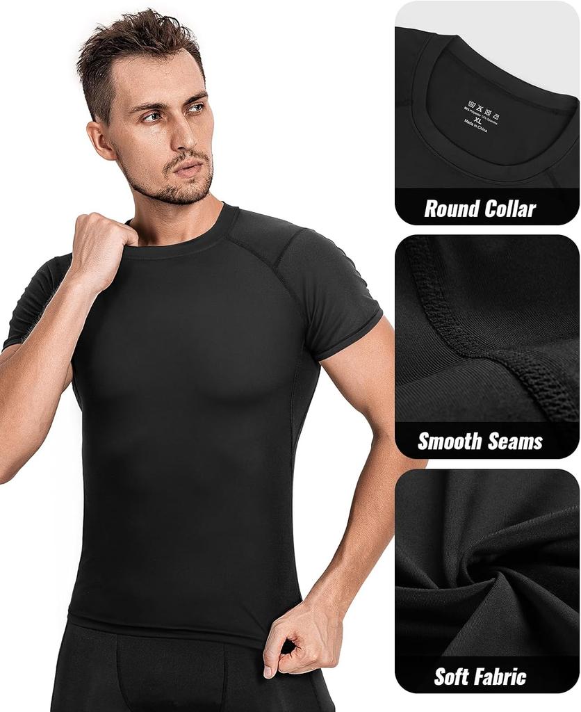 Men's Compression Shirts 2 Pack, Short Sleeve Athletic Compression Tops Cool Dry Workout T Shirt