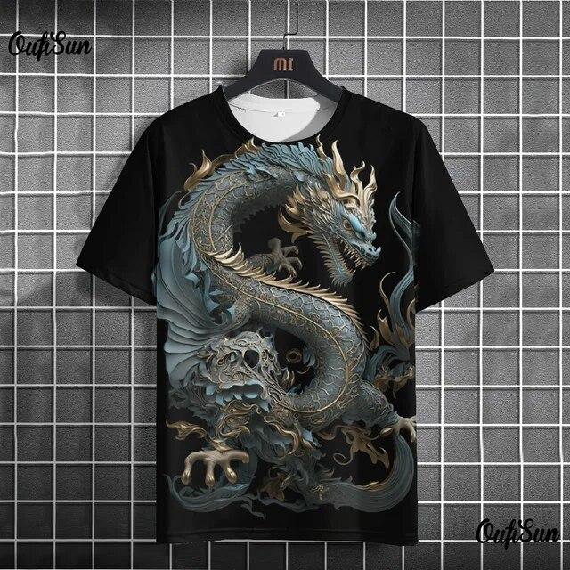 Dragon T-shirt For Men 3D Printed T Shirt Animal Pattern Short-sleeved Oversized Streetwear Tees Summer Casual Men's Tops