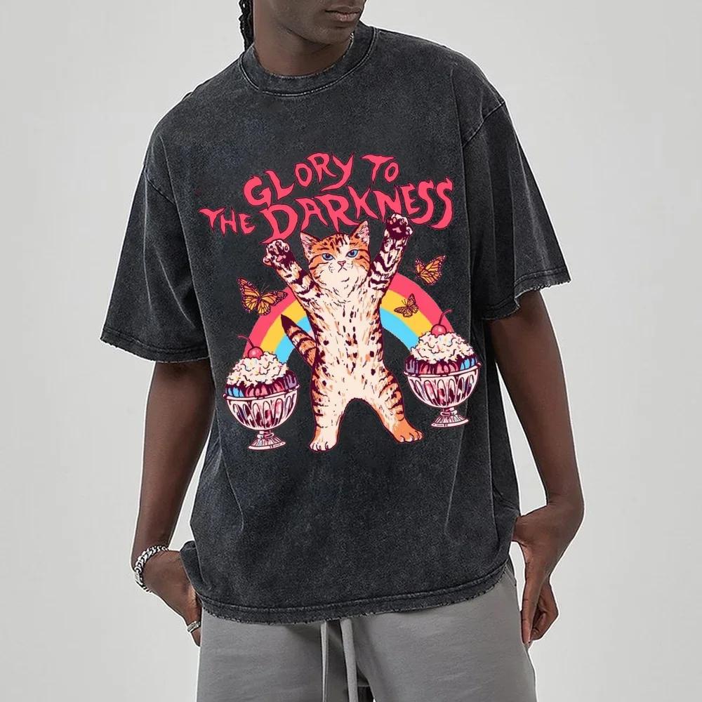 Y2K Washed T Shirt For Men, Hip Hop Cartoon Graphic Printed Oversized Tshirt For Unisex ,Harajuku Short Sleeved Tops Streetwear S разноцветный