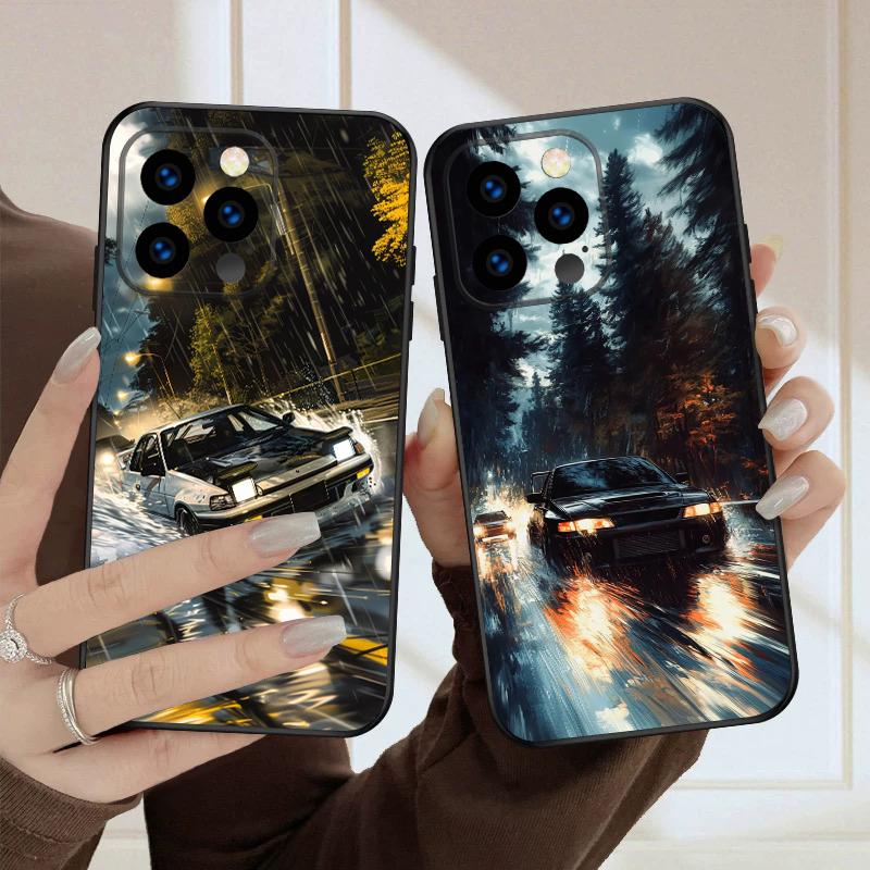 A car in the rain For iPhone 16 E 15 P ro 14 13 Plus 12 mini 11 Pro Max XR Xs M ax X 7 8 6 6S 2022 16E silicone soft phone case