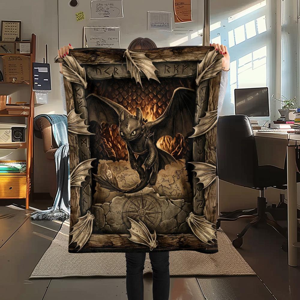 1PC How Train Dragon Patterned Flannel Blanket Suitable For All Seasons For Home Decor Warmth And Comfort Gifts Holiday Present