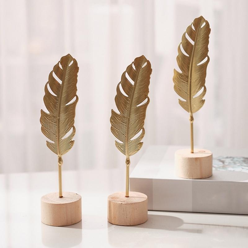 Nordic Iron Art Ginkgo Leaf Statue Sculpture with Wood Base Desktops Decorations Home Living Room Book Shelf Ornament