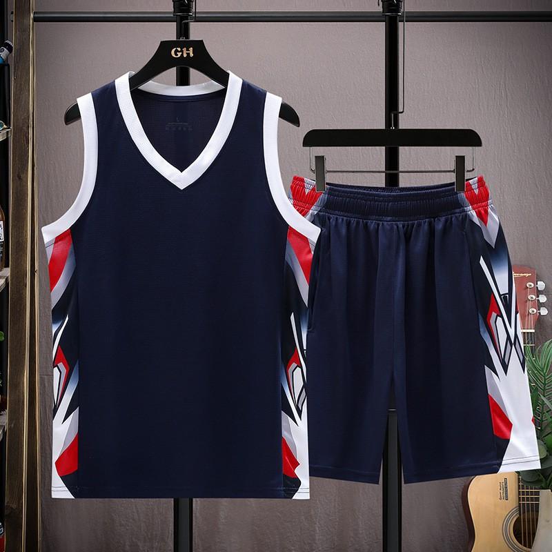 Set Completo Basket da Uomo Traspirante in Rete Scollo a V Senza Maniche Top Pantaloncini Abbigliamento Sportivo Squadre Universitarie Allenamento