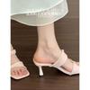 Sheepskin~ Beautiful one-word slippers women's stiletto high heels summer wear open-toed cool slippers