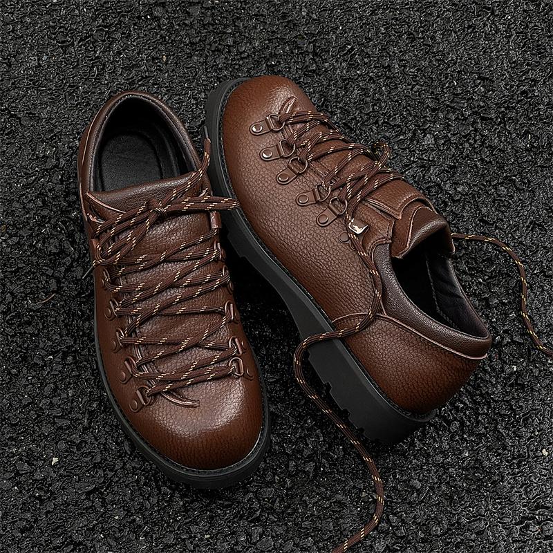 Fashion Men Tooling Cow Leather Shoes Casual Flat Designer Antiskid Comfy Genuine Leather Work Oxford Shoes Fashion Outdoor Hiking Shoes