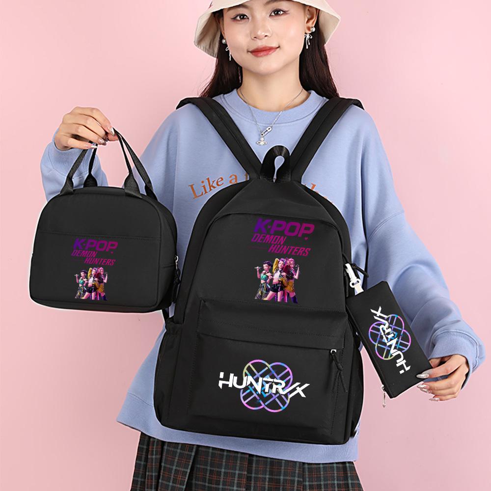 3Pcs/set Cartoon K-Pop Printed Backpack with Handbag Pencil Case for Teenager Student Boy Girl Schoolbag Bookbag Large Capacity Travel Bag Mochila