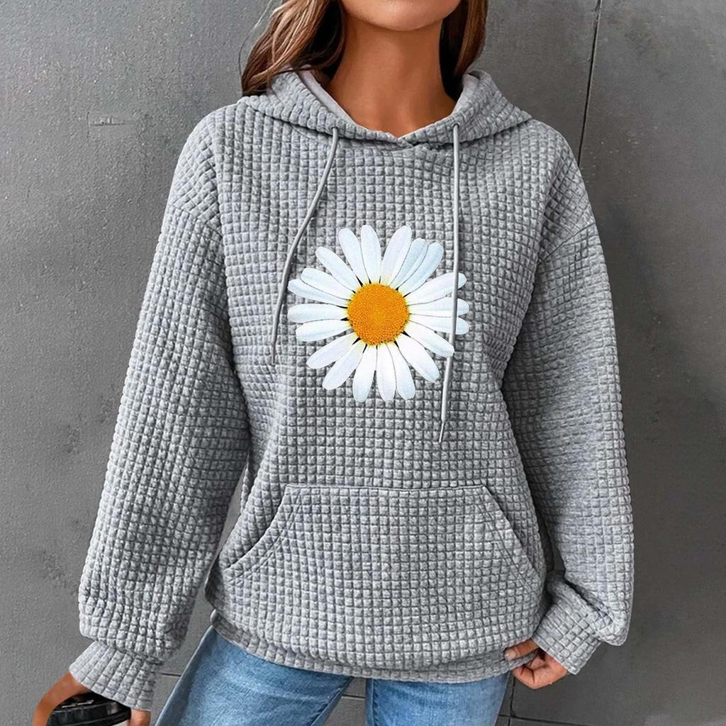 Hanorace de damă, cu mânecă lungă, cu șnur, imprimeu, pentru femei, cu buzunare