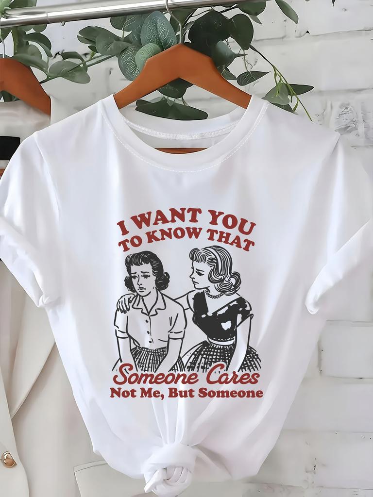 European Sizes Women'S Casual Crew Neck T-Shirt with Print - Short Sleeve, Light Blue, Round Neck, All-Season Comfort Fit, Casual Wear