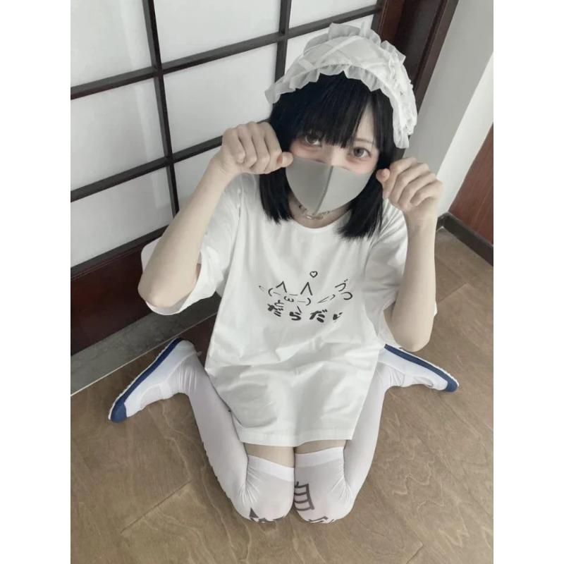 2024 Y2k estetyczny letni luźny T-shirt damski Casual O Neck japońskie kreskówki topy śliczne z krótkim rękawem Kawaii słodkie koszulki Harajuku