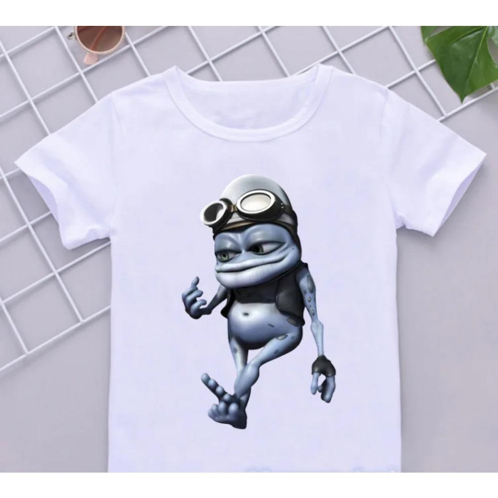 Camisetas Divertidas para Niños Nueva Camiseta de Dibujos Animados Anime Crazy Frog para Niños Camisetas Ropa Hip-Hop Blanca de Manga Corta Tops