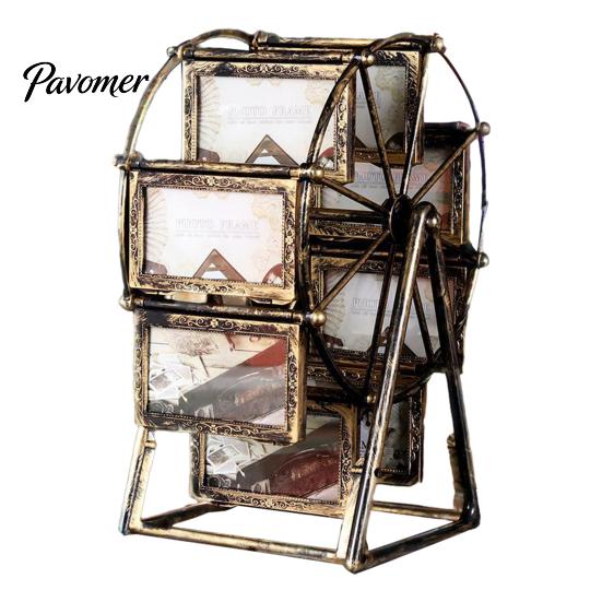 Ferris Wheel Photo Frame 16 Photos Rotating Picture Vintage Windmill Display Embossed for Family Wedding Travel Memories Home Office Table Decor