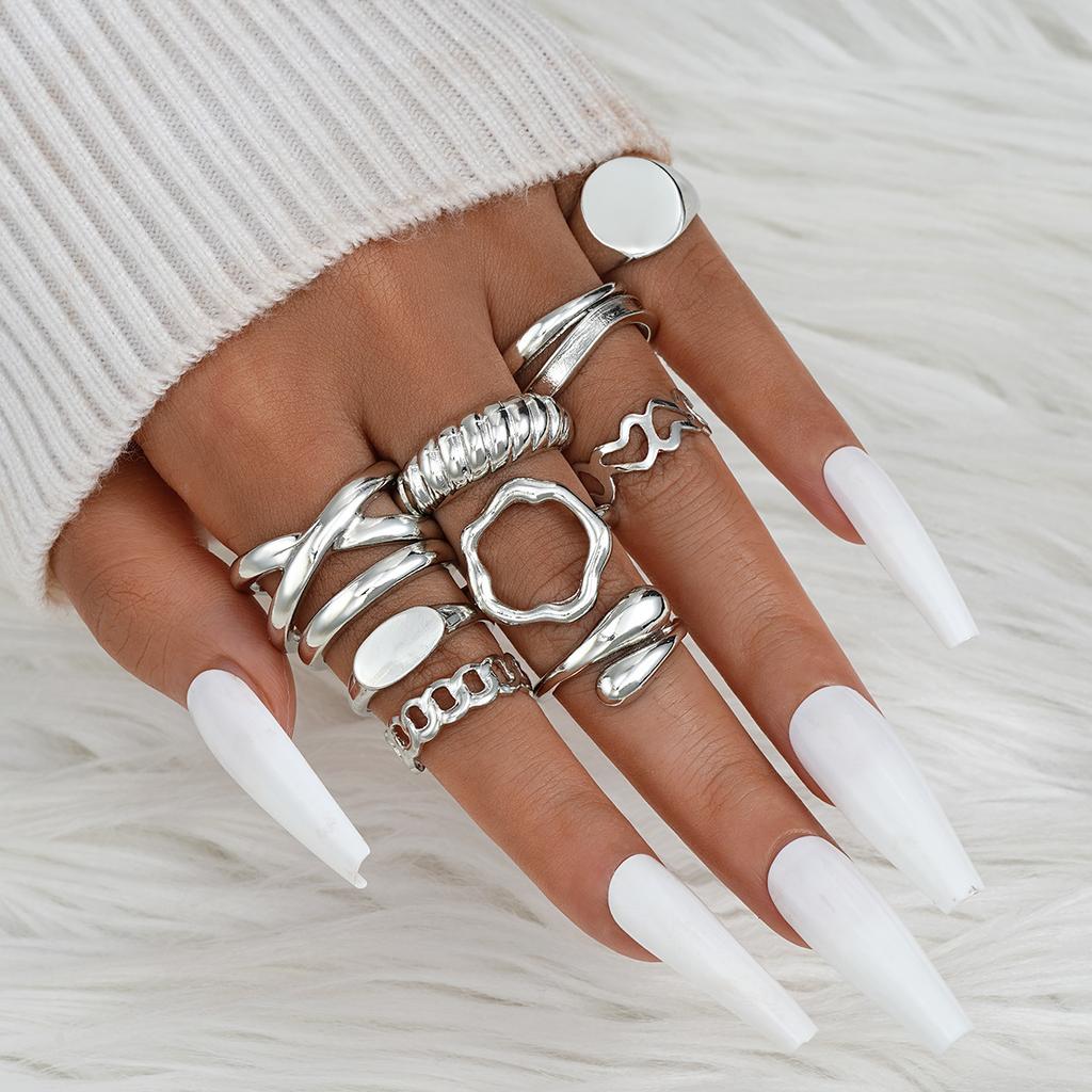 14 Pcs Exaggerated Smooth Asymmetrical Rings Set For Women Vintage Geometric Rings Casual Everyday Wear Jewelry Gifts 2026 New