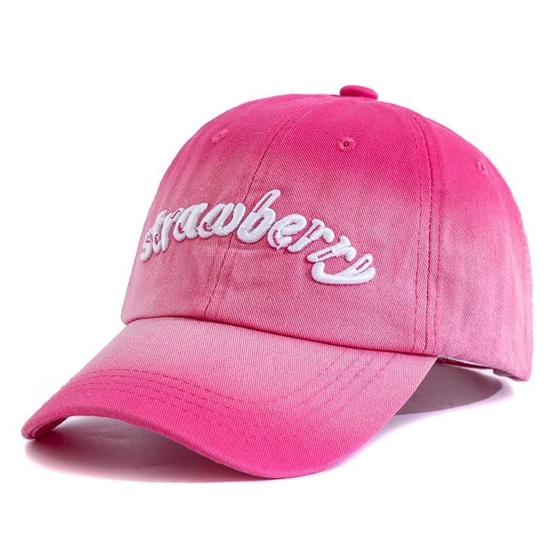 New Women Washed Cotton Cap Strawberry Embroidery Gradient Color Baseball Cap Female Outdoor Fashion Dad Hats