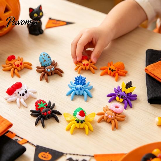 Collectible Spider Toys Halloween Figurine, 3D Printed Articulated Joint with Glow Spooky Home Decorations in Dark Eggs, Decor for Party, Sensory