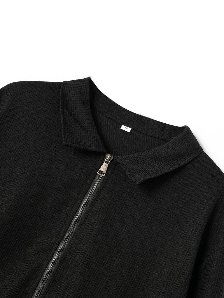 Herren Herbst Waffelstrick Reißverschlusstasche Revers Cardigan