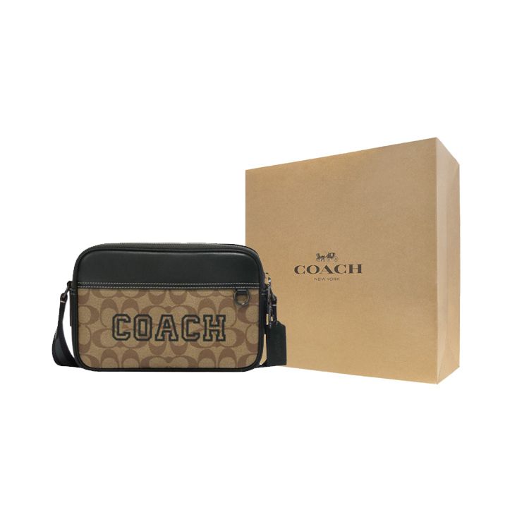 Coach Graham 23 Classic Monogram Print Zipper Closure Leather PVC Shoulder Crossbody Bag Medium Men bags Khaki Green CE638-QBV3D