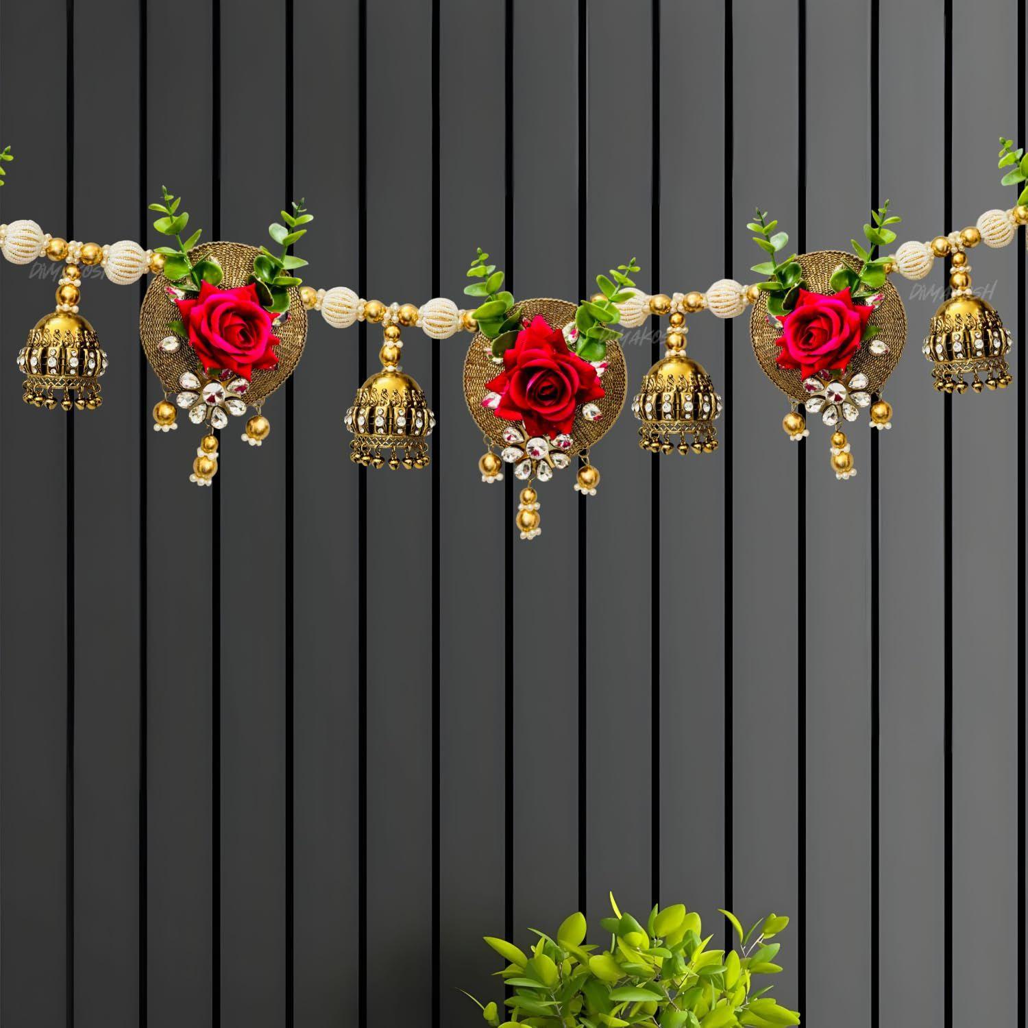 

Door Hangings for Home Decoration, Heavy Thoranam for Entrance | Red Rose Toran for Main Door, Bandarwal | Size - 38 Inch