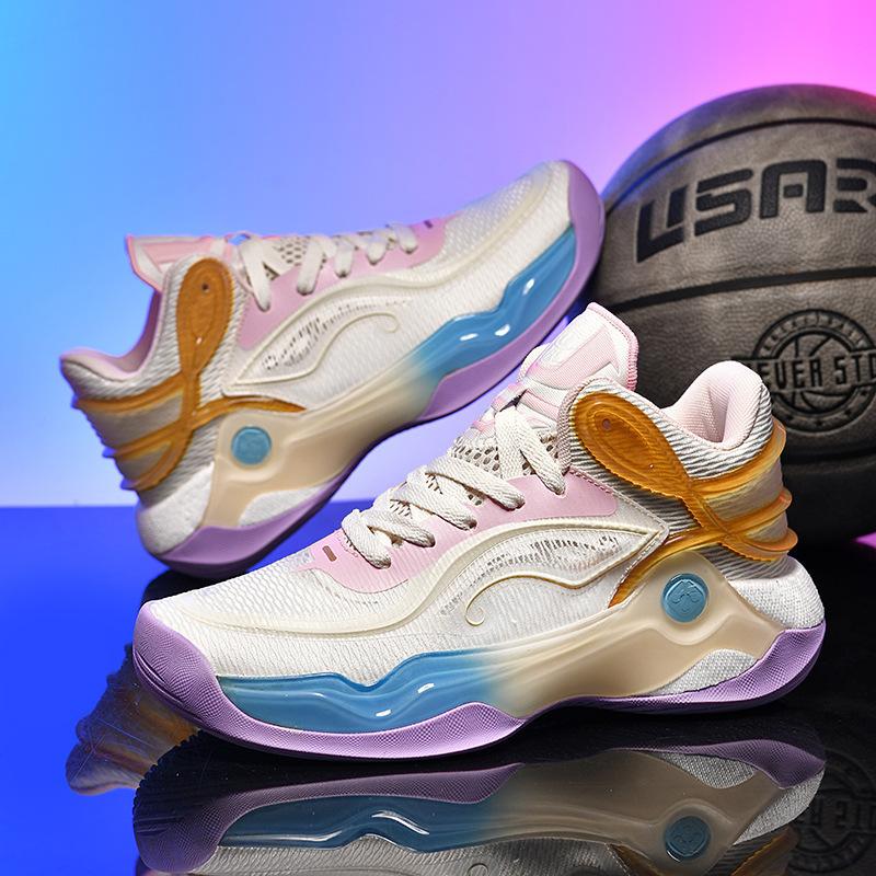 2025 New Luminous Running Shoes Real Popcorn Rubber Sole Professional Game Basketball Shoes Female Couple Sports Shoes