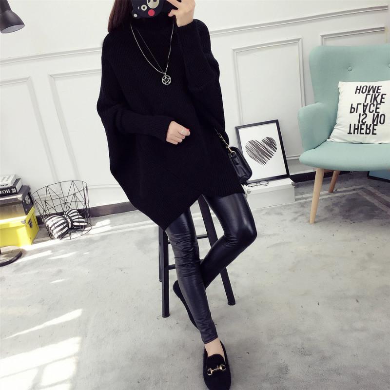 Autumn and winter medium and long sweater pullover women's Korean version loose bat-sleeved knitted sweater thickened jacket turtleneck winter women's