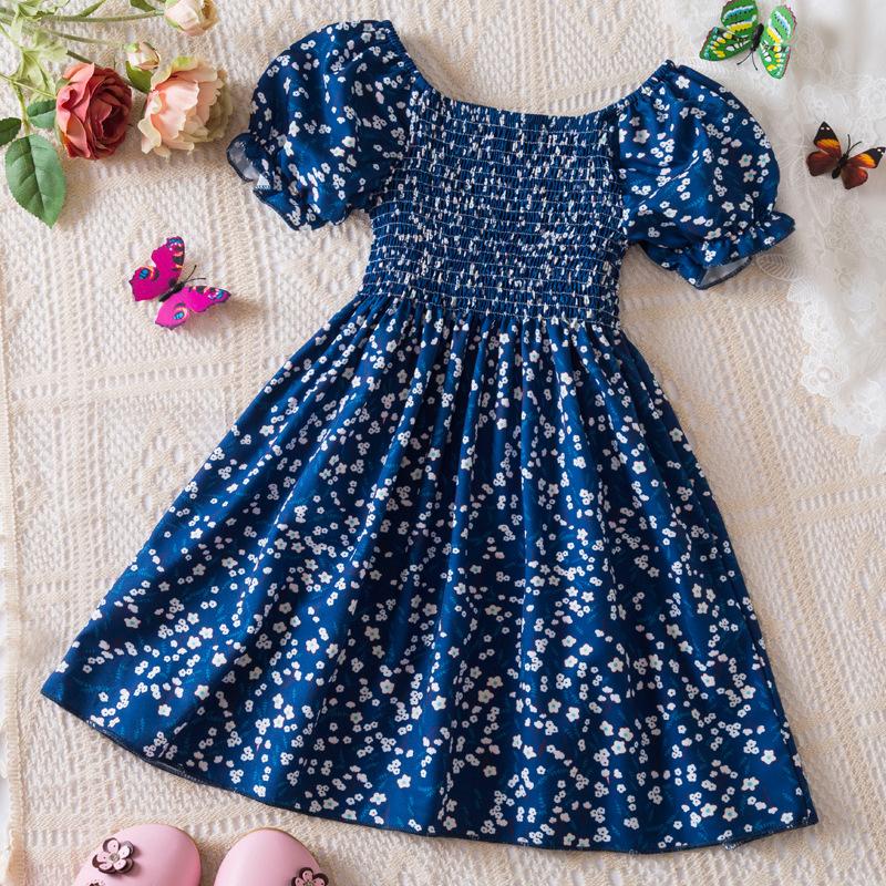 Children Clothing Girl Princess Dress Floral Casual Puff Sleeves Girls Dresses Summer Holiday Beach Clothes