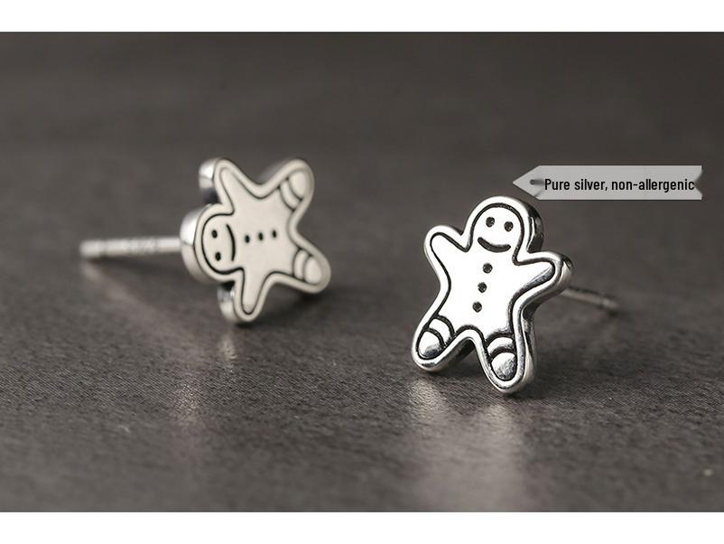 S925 Sterling Silver Gingerbread Man & Snowman Stud Earrings - 2022 Christmas Collection (E9540)